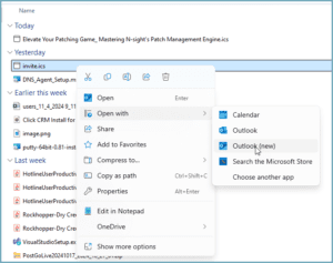 Opening .ics calendar appointment files with the New Outlook no longer works.