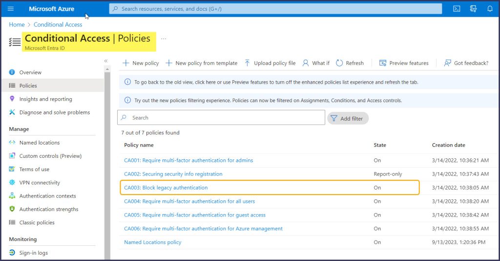 screenshot of how to Block Legacy Authentication with a Microsoft Entra Conditional Access policy.