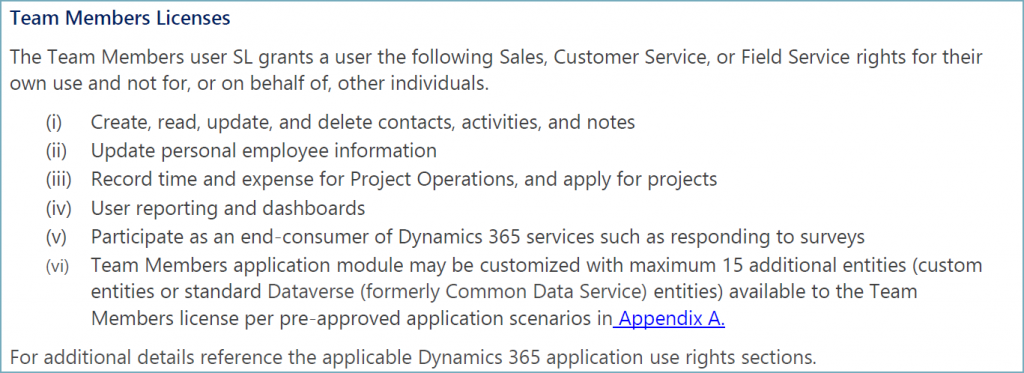 Dynamics 365 Team Members Use Rights