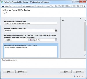 Prompt and Response for CRM 2013 Phone Call Dialog