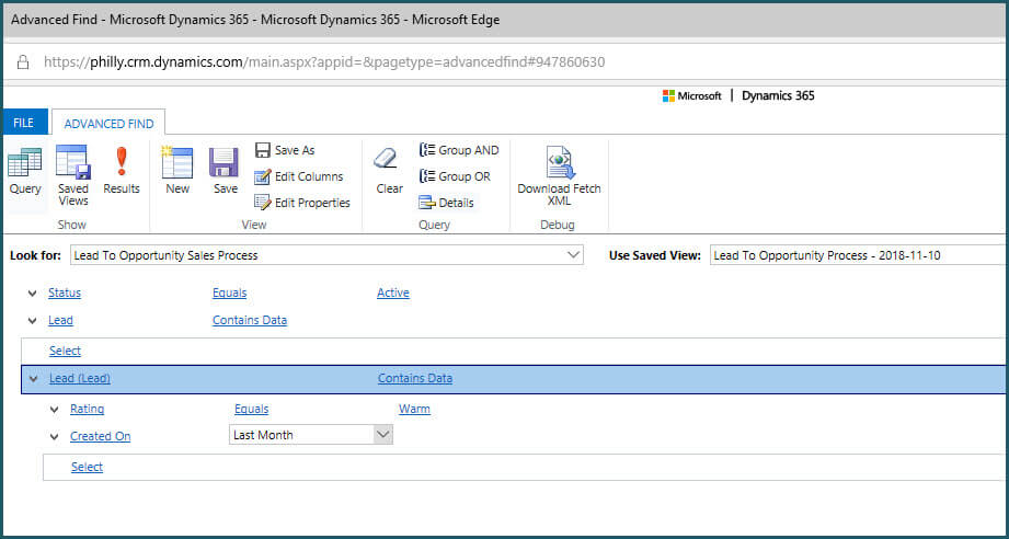 Business Process Flow Advanced Find Filter