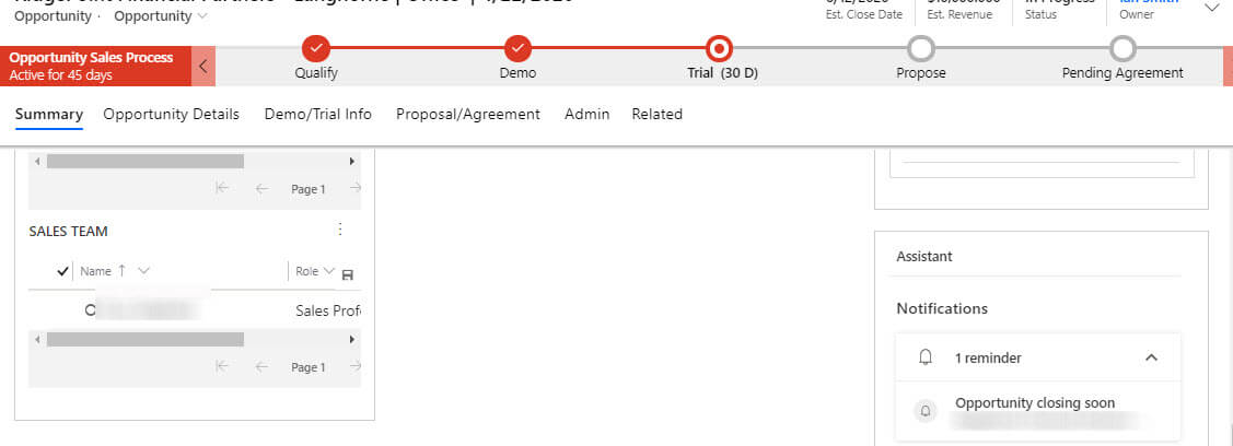 Dynamics 365 Sales Insights Assistant Action Cards-Entity Form