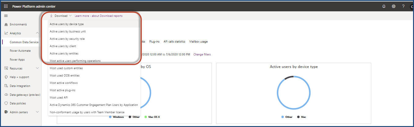 Common Data Analytics Downloaded Reports