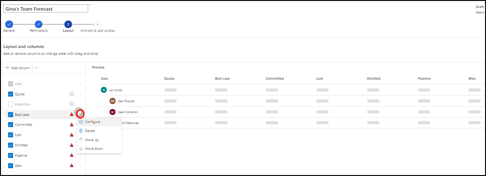 Forecast Configure Column