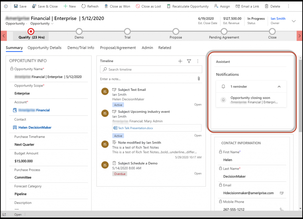 Manage Opportunities in the Unified Interface with Assistant