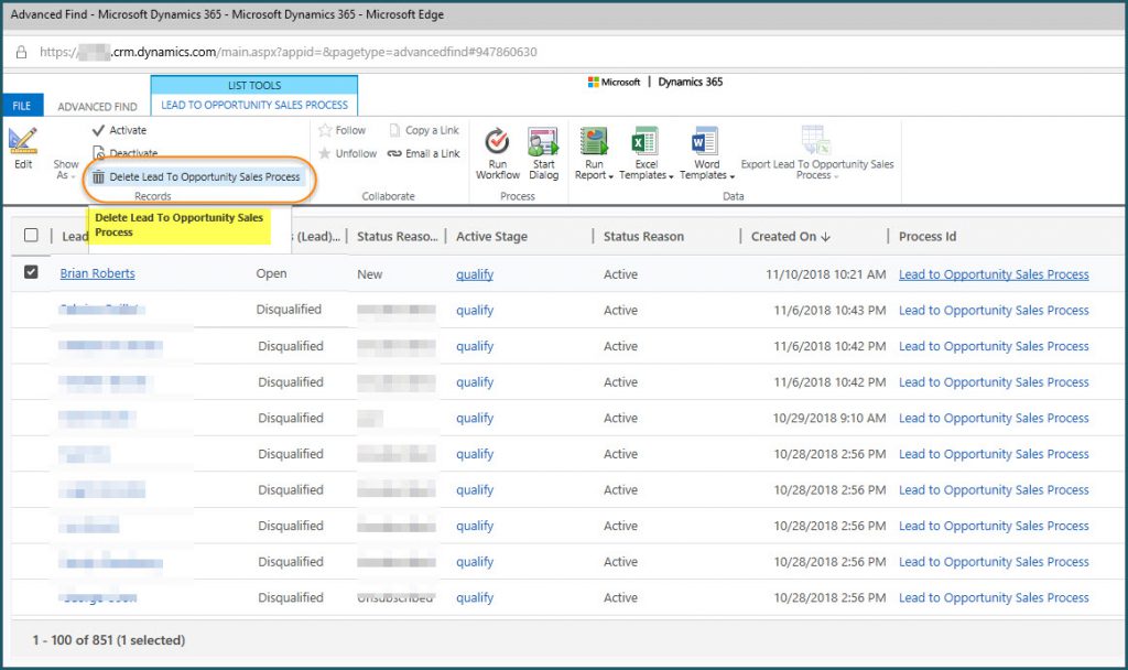 Remove Business Process Flow Records with Advanced Find