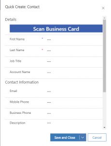 Scan Business Card on Contact Quick Create